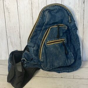 Vintage Ixchel Denim and Embroidered Trim Sling Bag